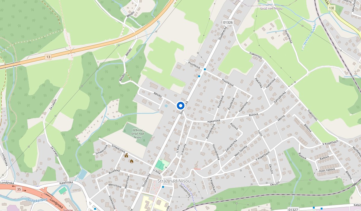 Mapa s vyznačeným místem: Truhlářství Marian Čupr, Studánecká 71, 463 03 Stráž nad Nisou